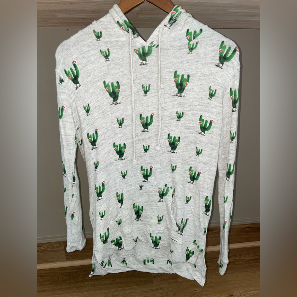 Mighty Fine high-low cactus print hooded sweatshirt